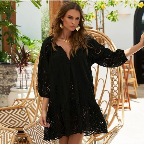 MELISSA ODABASH ASHLEY BLACK SHORT KAFTAN size small - Picture 1 of 13